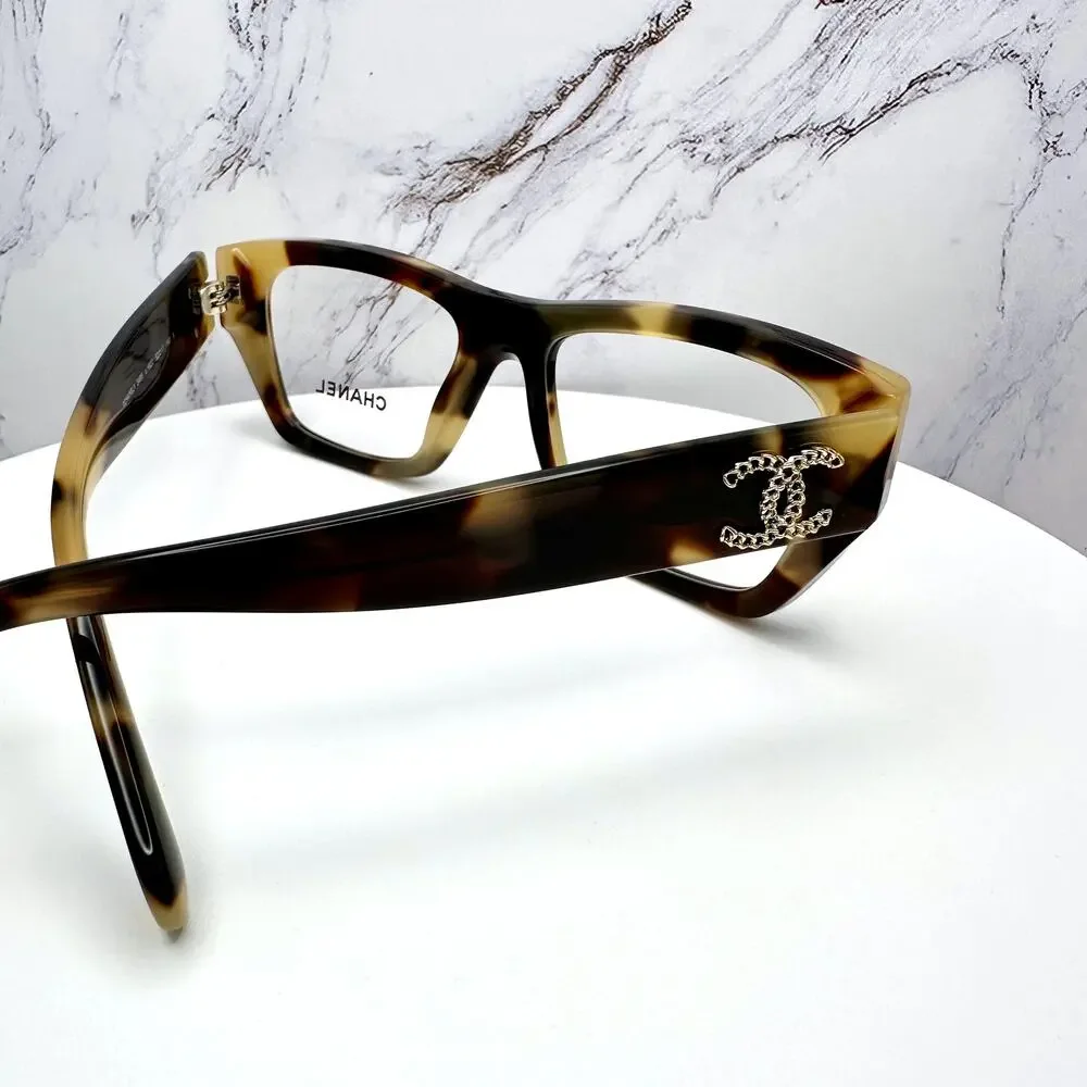 New CHANEL Eyeglasses Brown Gold Chain CC Rectangle 52mm Rx-able - Picture 16 of 16
